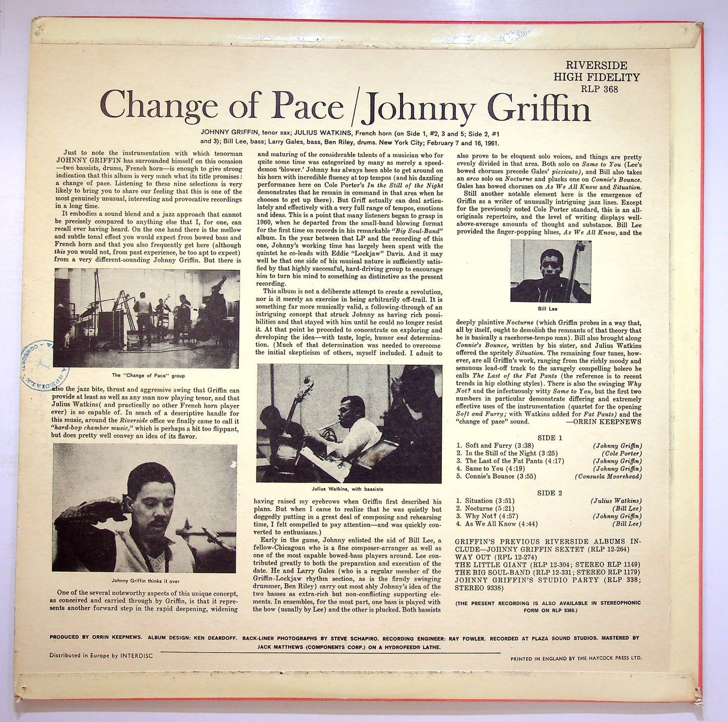 EBOND Johnny Griffin - Change Of Pace Vinile V076103