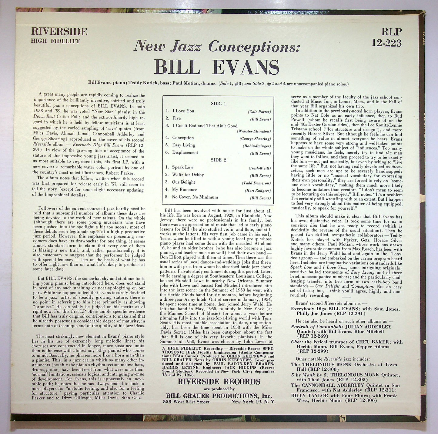 EBOND Bill Evans - New Jazz Conceptions Vinile V076106