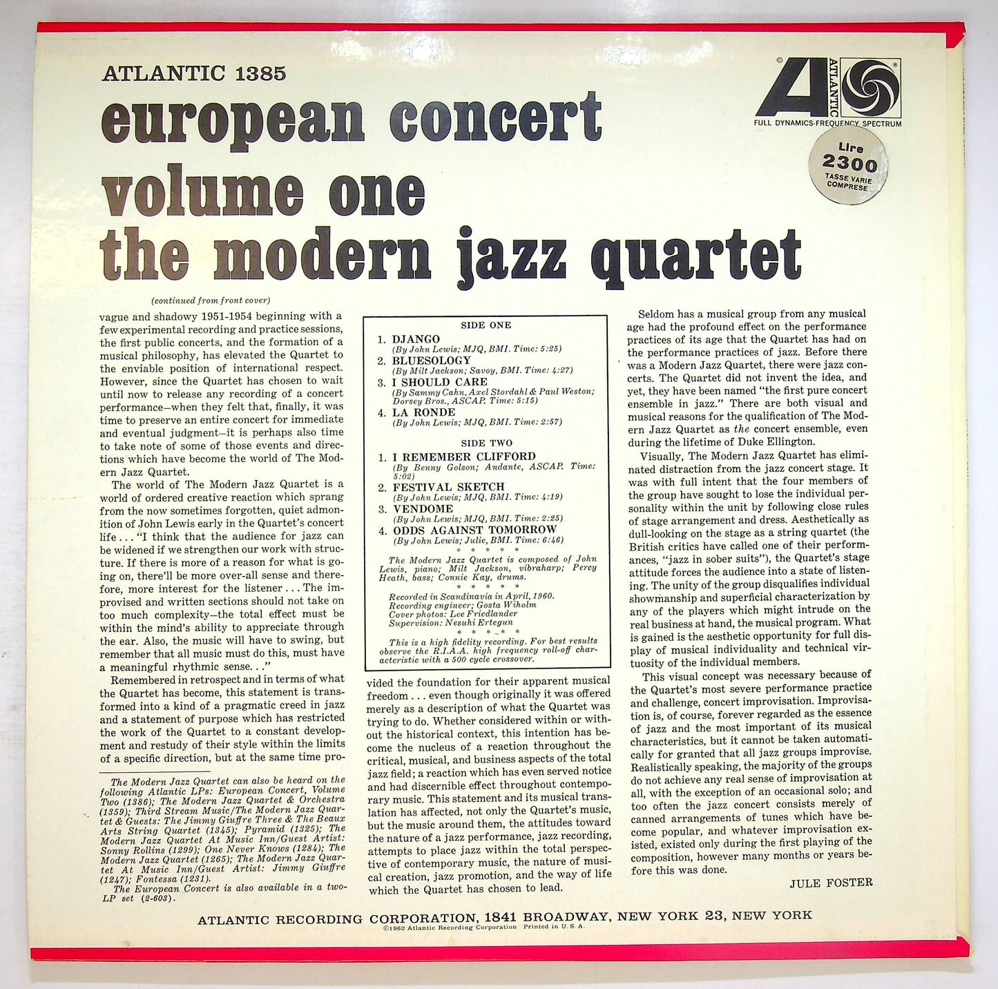 EBOND The Modern Jazz Quartet - European Concert : Volume One Vinile V076126
