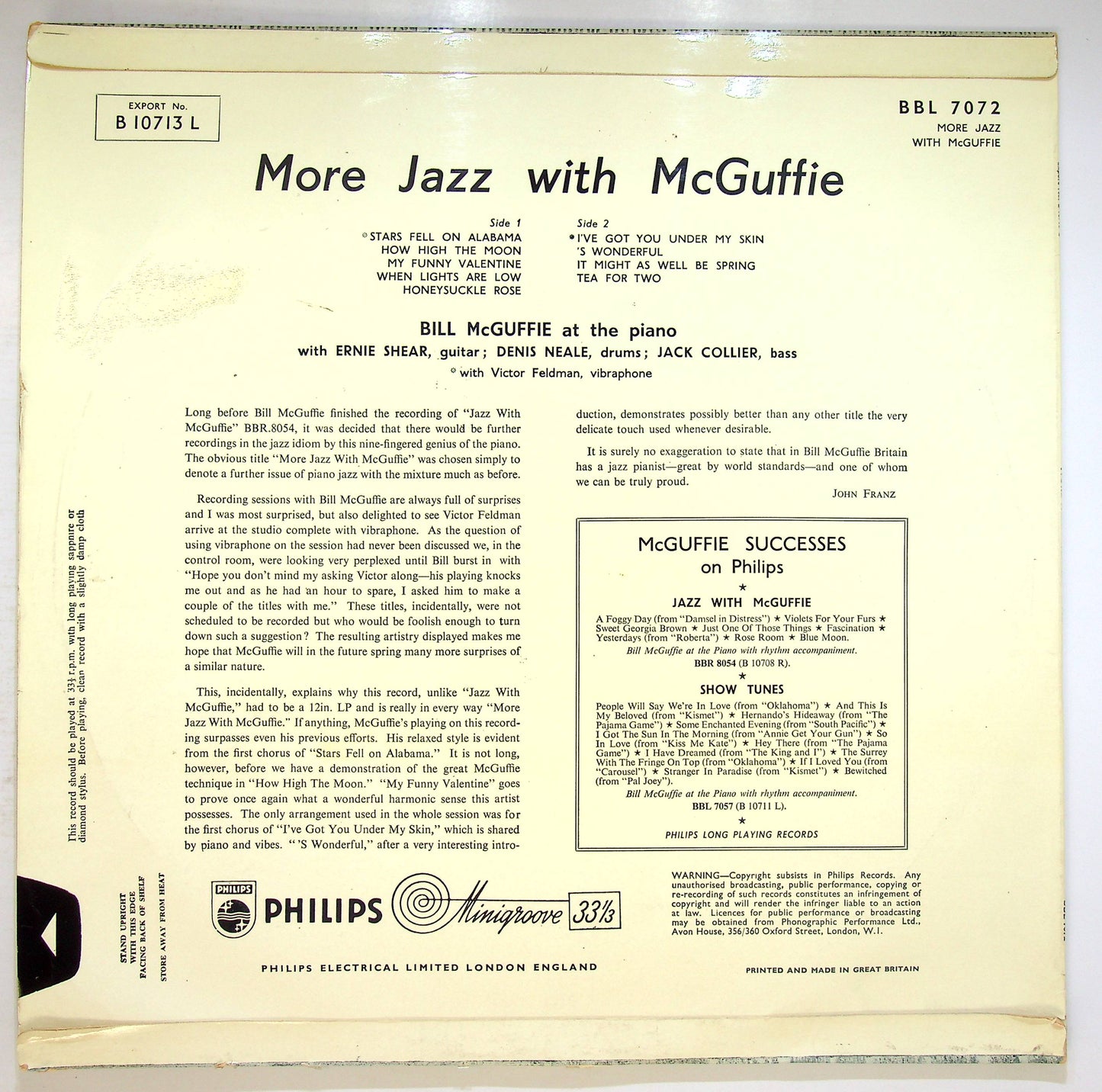 EBOND Bill McGuffie - More Jazz With McGuffie Vinile V076135