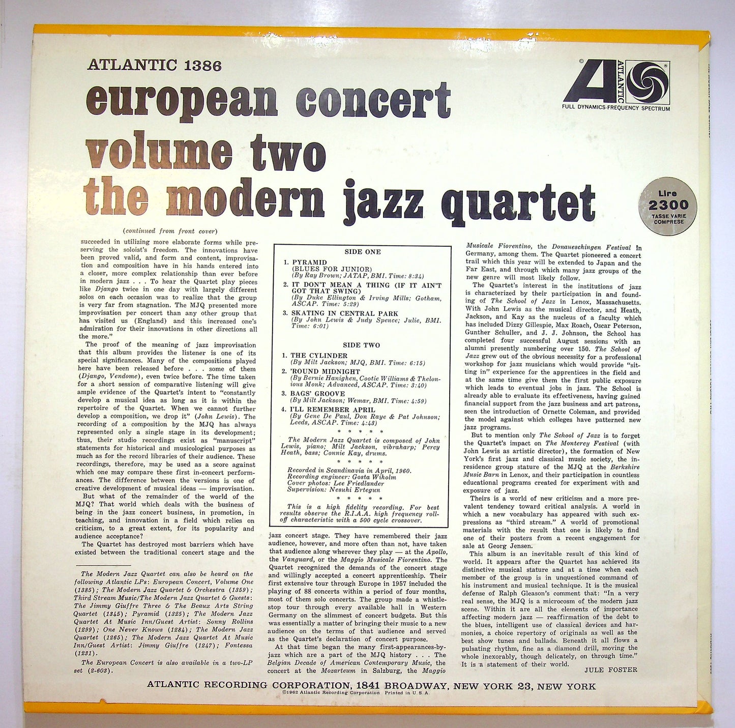 EBOND The Modern Jazz Quartet - European Concert: Vol. 2° Vinile V077006