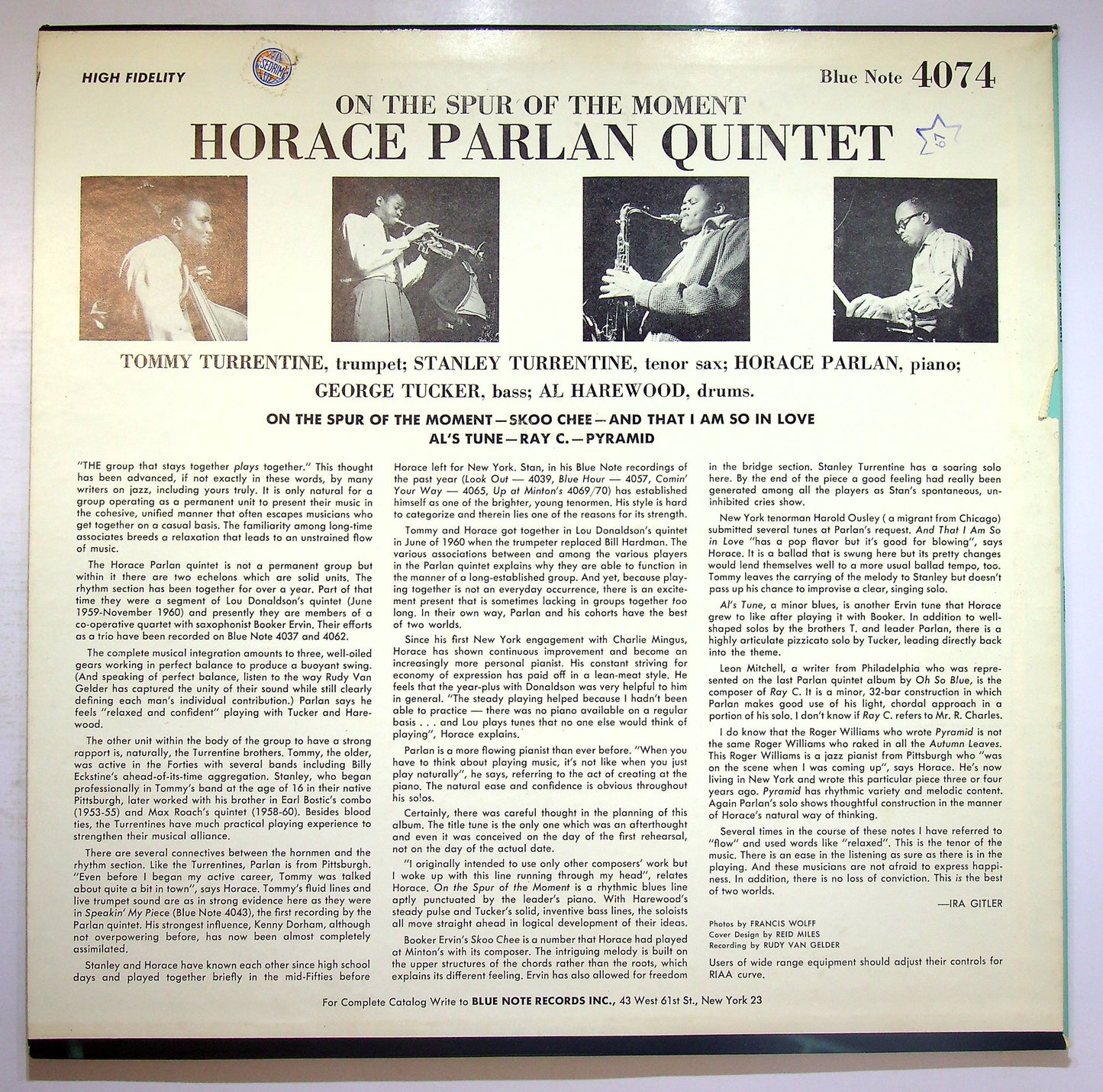 EBOND Horace Parlan Quintet - On The Spur Of The Moment Vinile V077060