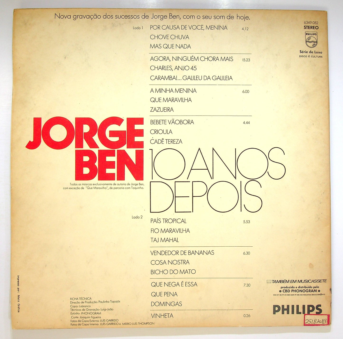 EBOND Jorge Ben - 10 Anos Depois Vinile V077095