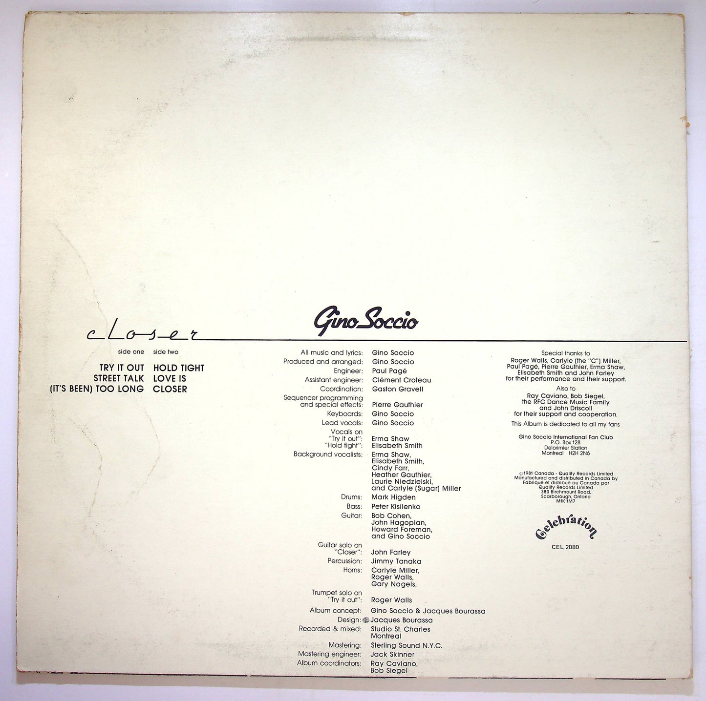 EBOND Gino Soccio - Closer Vinile V079046