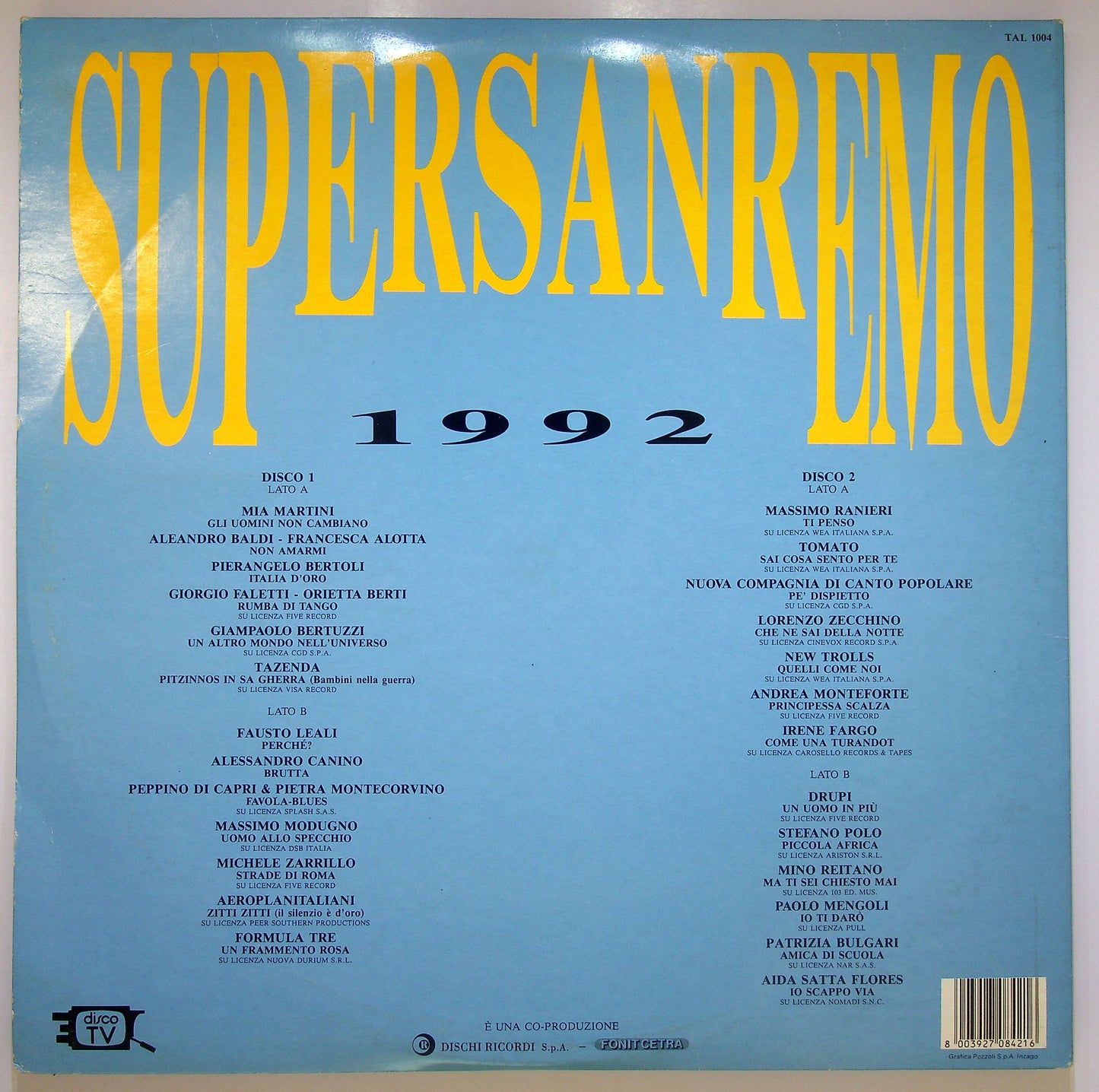 EBOND Various - Supersanremo 1992 Vinile V080090
