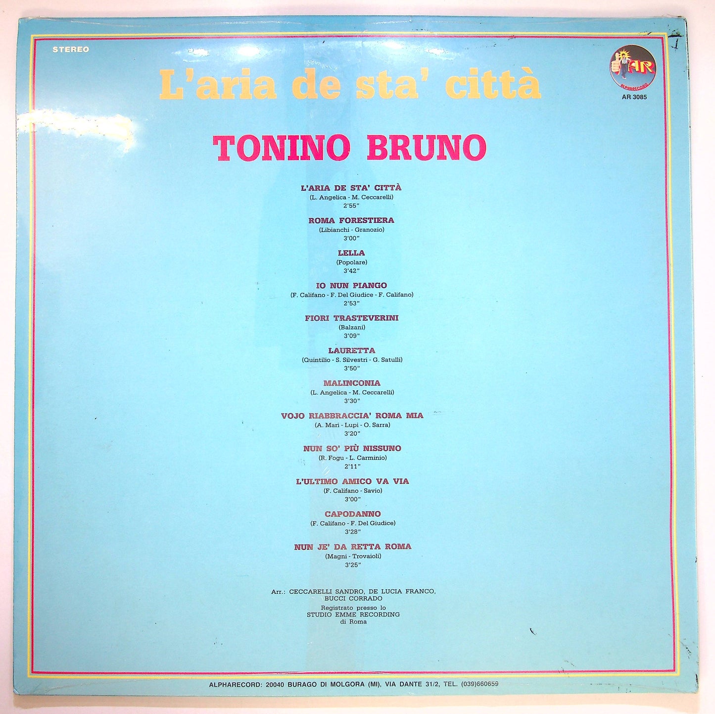 EBOND Tonino Bruno - L'Aria De Sta Citta Vinile V083043