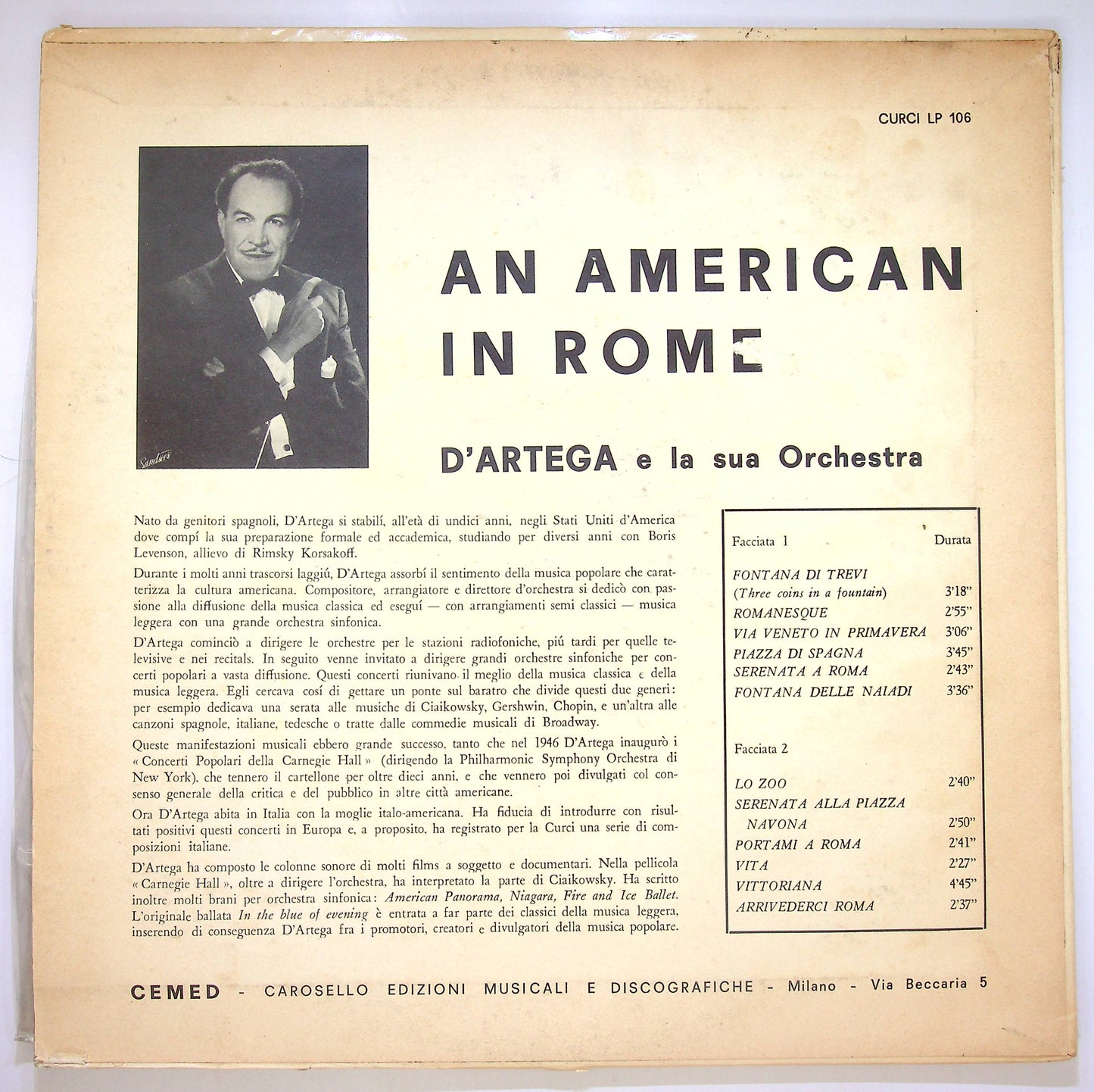 EBOND D'Artega E La Sua Orchestra - An American In Rome Vinile V083072