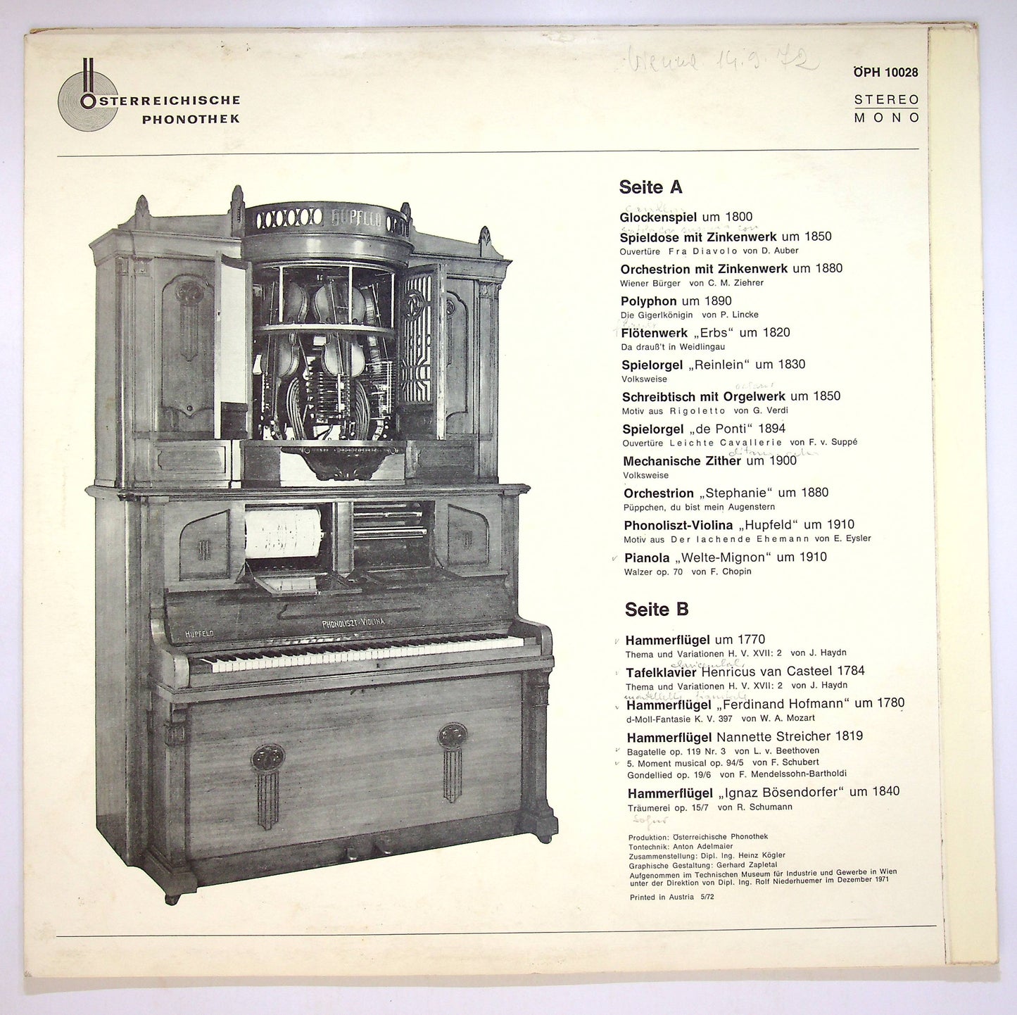 EBOND Franz Eibner - Musik Mechanisch Und von Meisterhand Vinile V083084