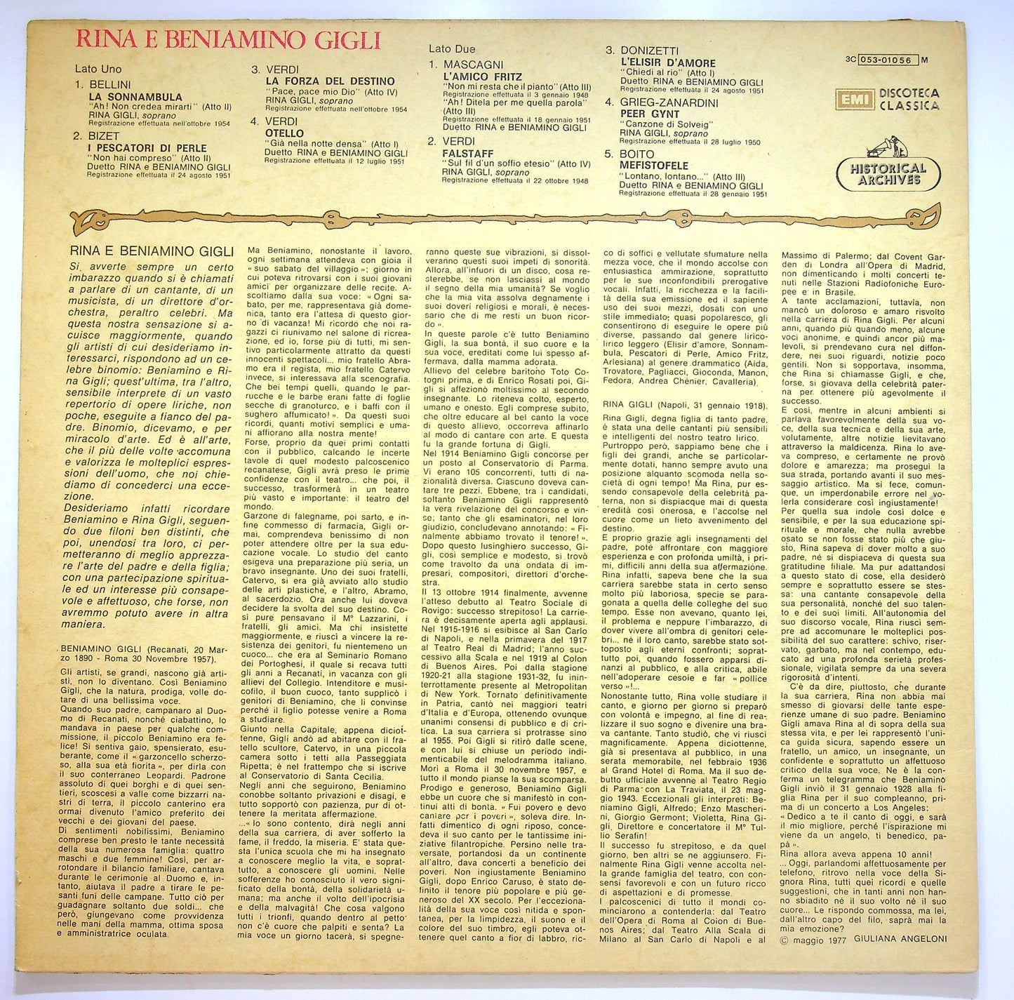 EBOND Rina E Beniamino Gigli Vinile V084132