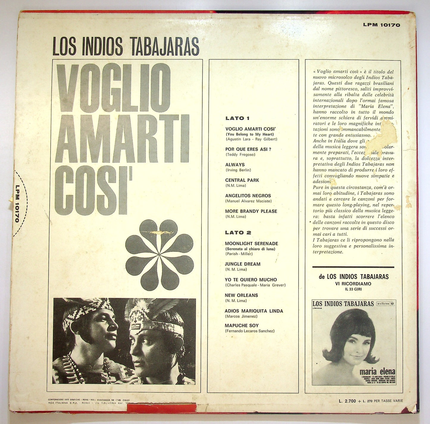 EBOND Los Indios Tabajaras - Voglio Amarti Cosi Vinile V085019