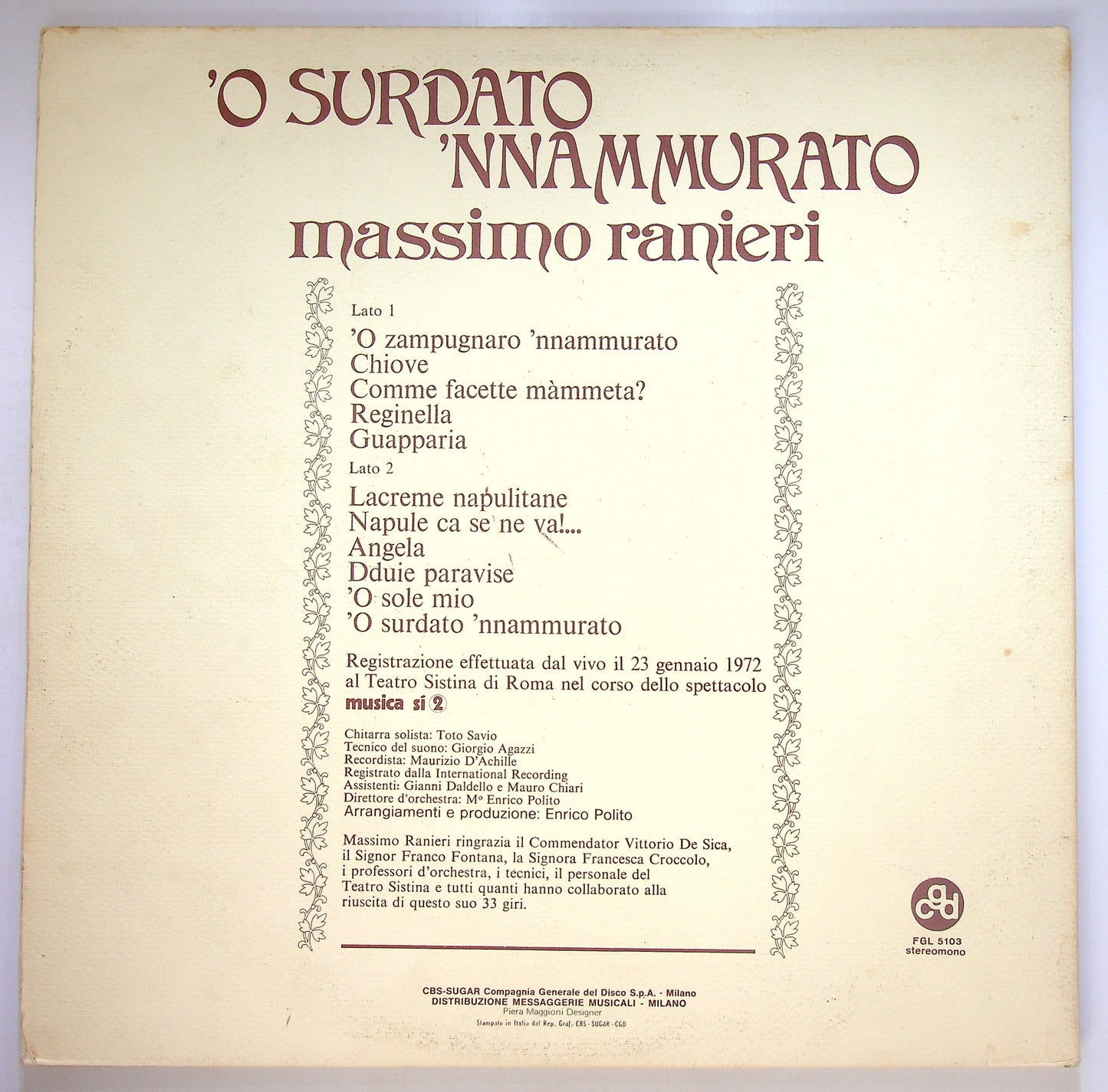 EBOND Massimo Ranieri - 'O Surdato 'Nnammurato Vinile V086114