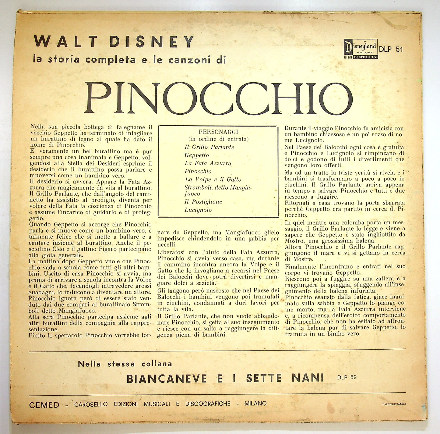 EBOND Walt Disney - La Storia Completa E Le Canzoni Di Pinocchio Vinile V087031