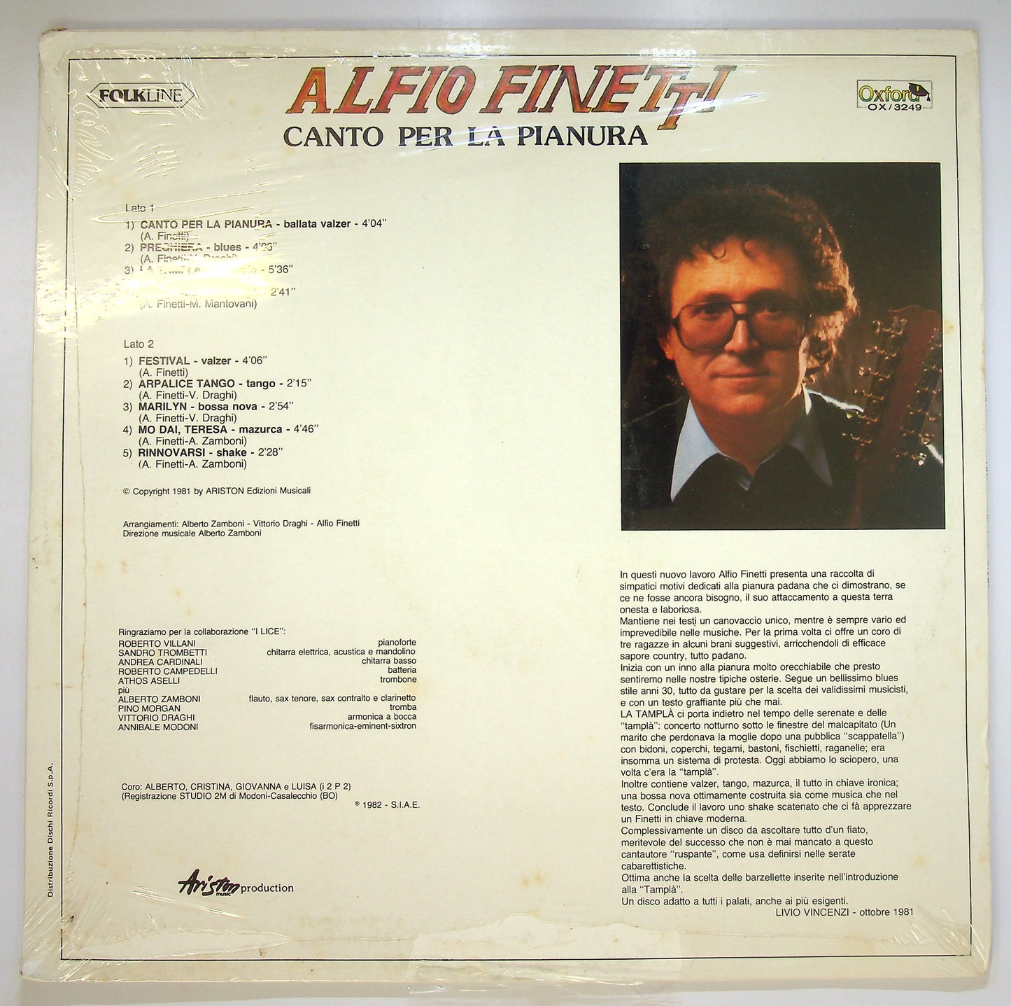 EBOND Alfio Finetti - Canto Per La Pianura Vinile V087080