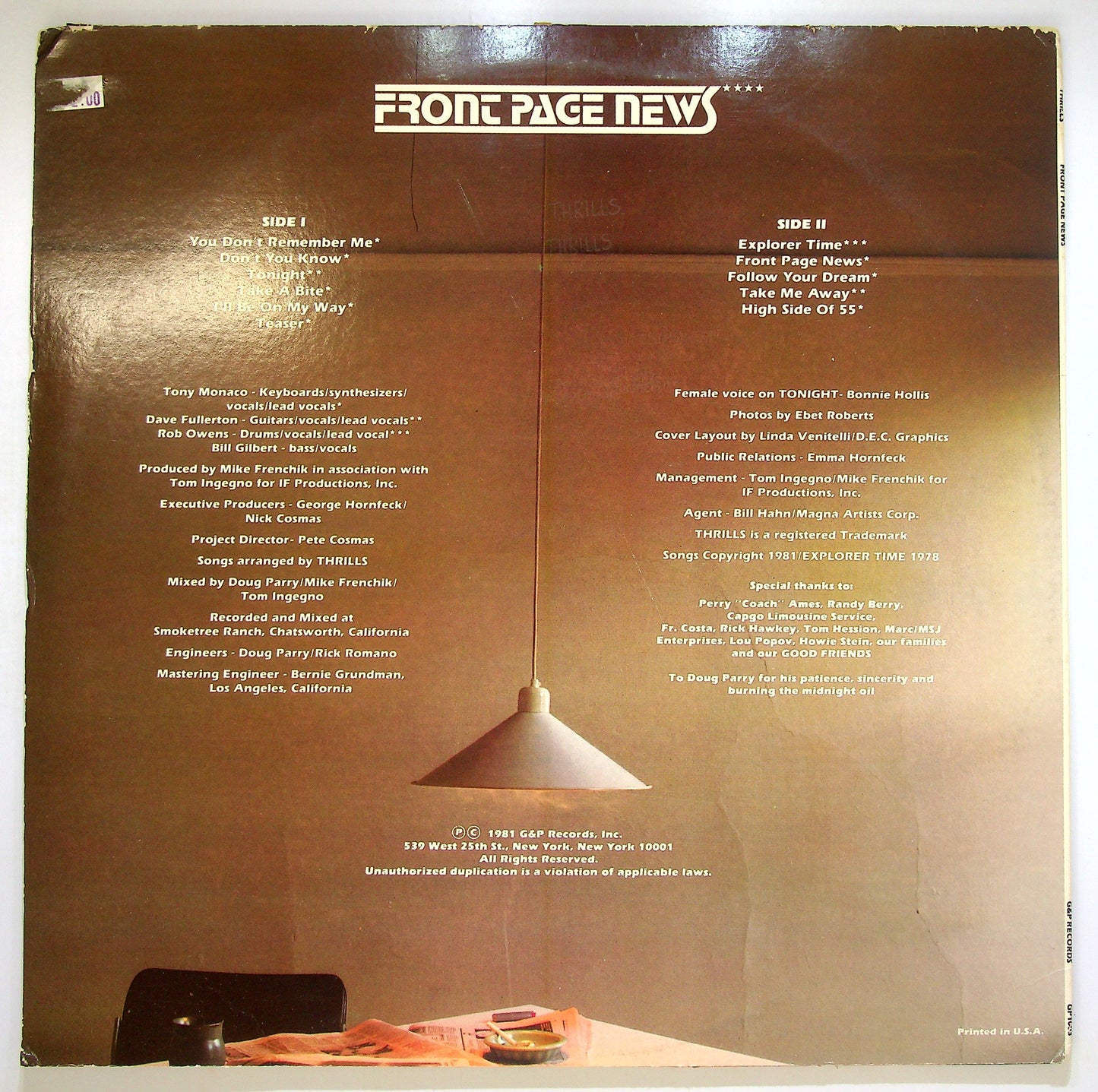 EBOND Thrills - Front Page News Vinile V088004
