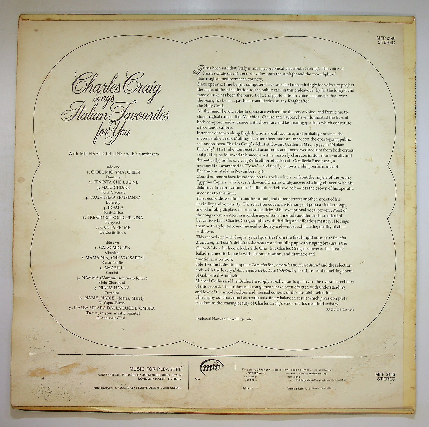 EBOND Charles Craig Sings Italian Favourites For You Vinile V088122