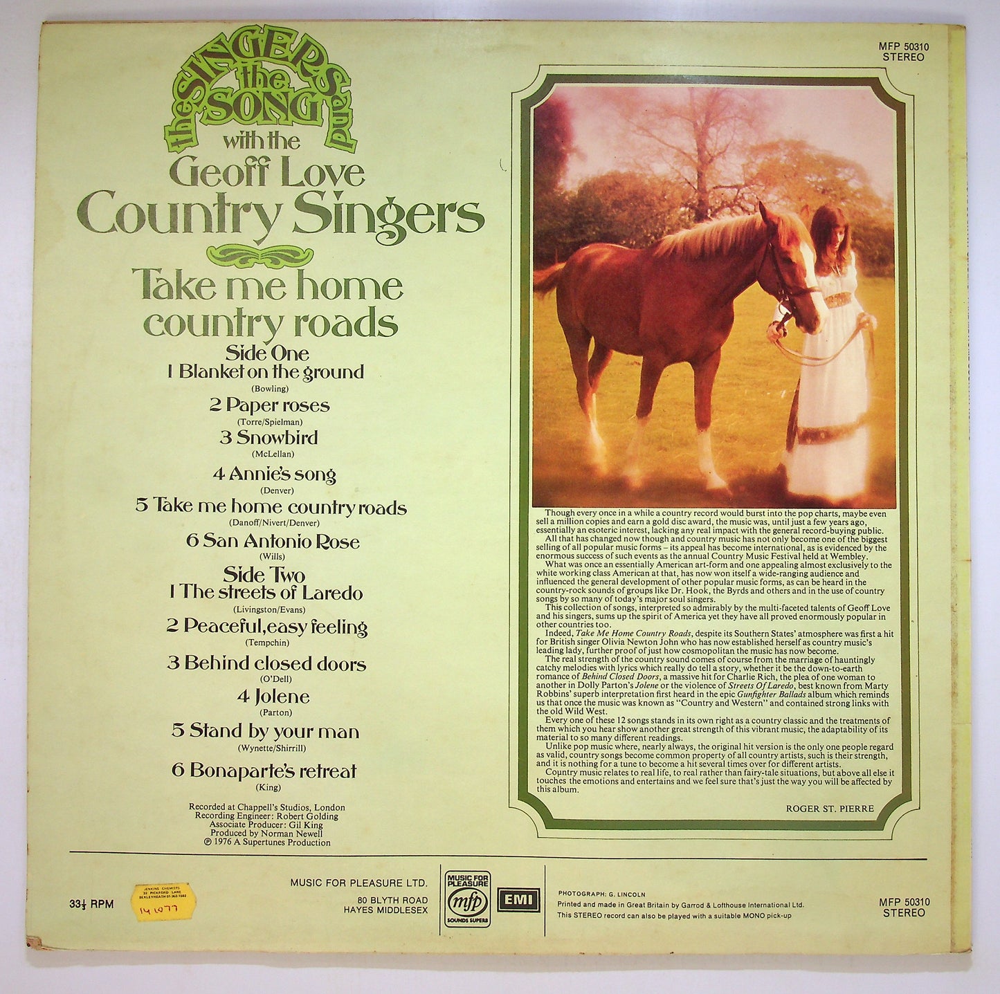 EBOND The Geoff Love Country Singers - Take Me Home Country Roads Vinile V088124