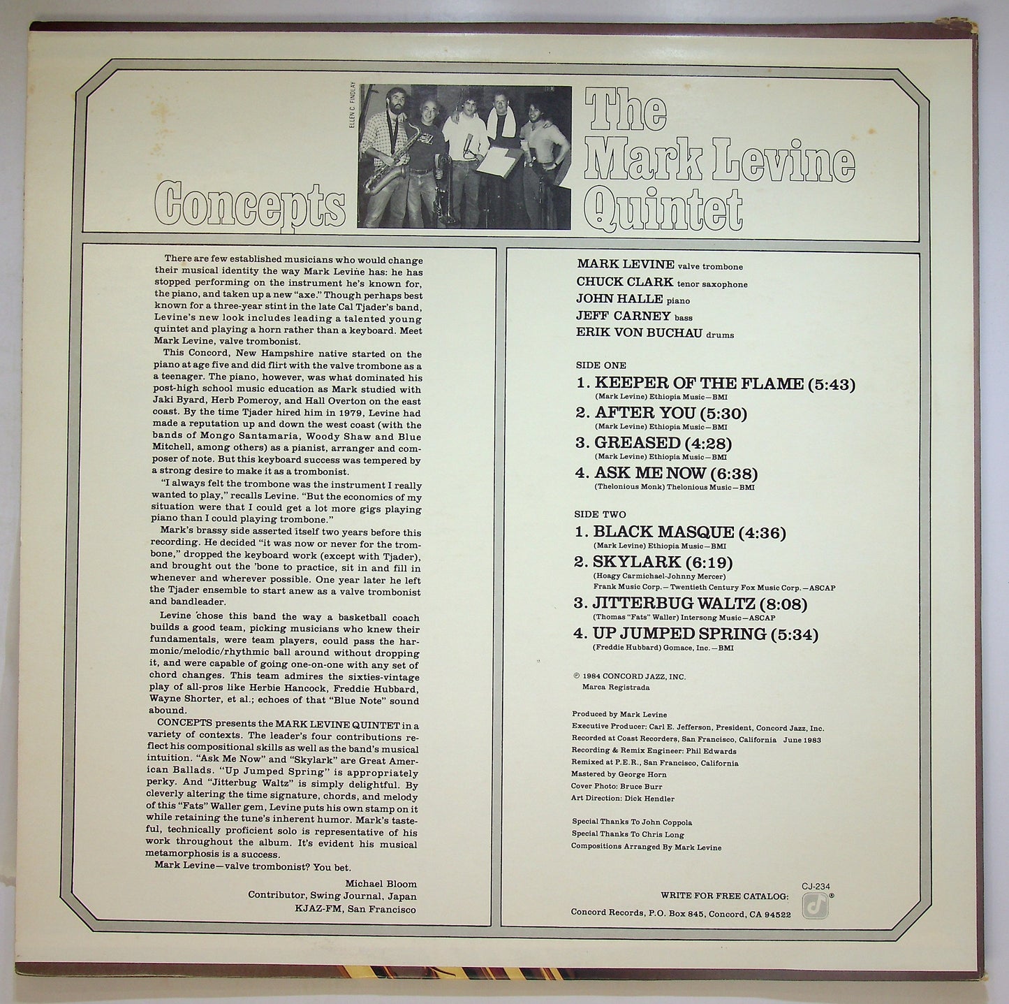 EBOND The Mark Levine Quintet - Concepts Vinile V089021
