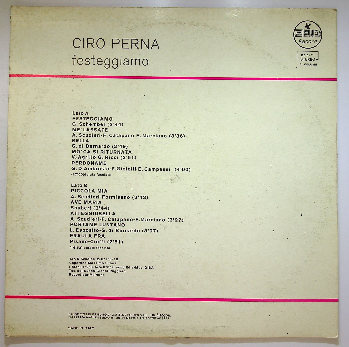 EBOND Ciro Perna - Festeggiamo Vinile V089073