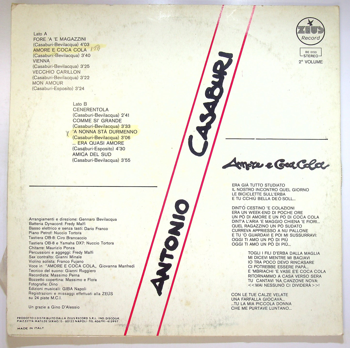 EBOND Antonio Casaburi - Amore E Coca Cola Vinile V090039