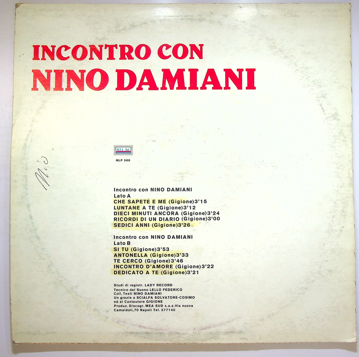 EBOND Nino Damiani - Incontro Con Nino Damiani Vinile V090041