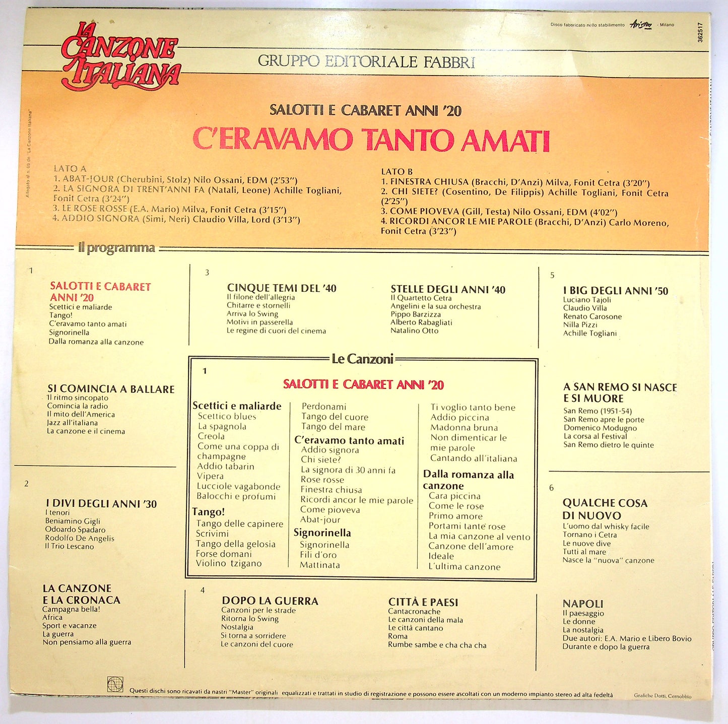 EBOND La Canzone Italiana - C'Eravamo Tanto Amati Vinile V091022