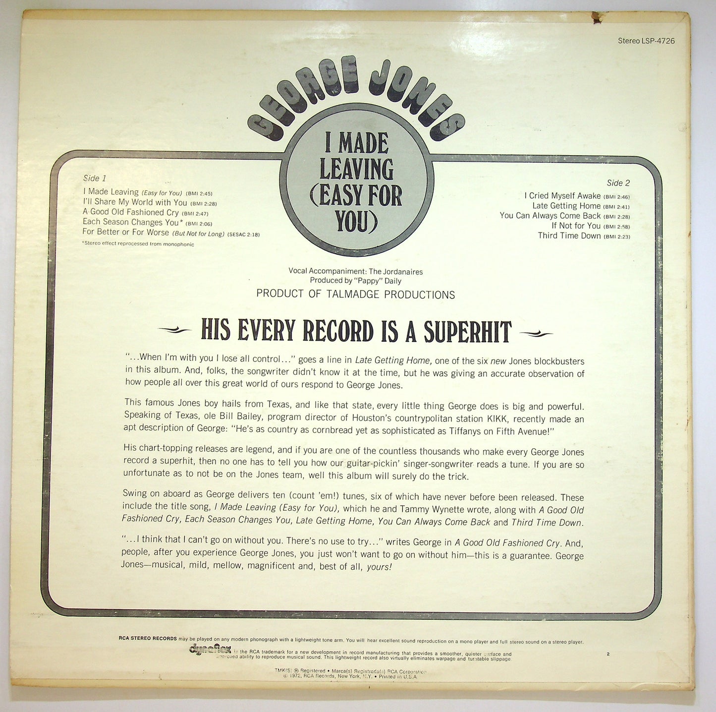 EBOND George Jones - I Made Leaving (Easy For You) Vinile V099067