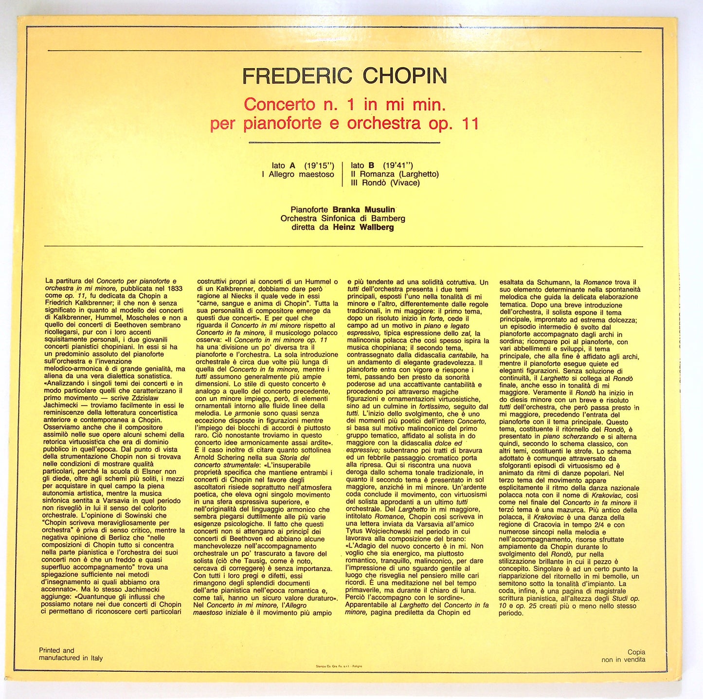 EBOND Heinz Wallberg - Chopin Concerto N. 1 In Mi Minore Vinile V099126