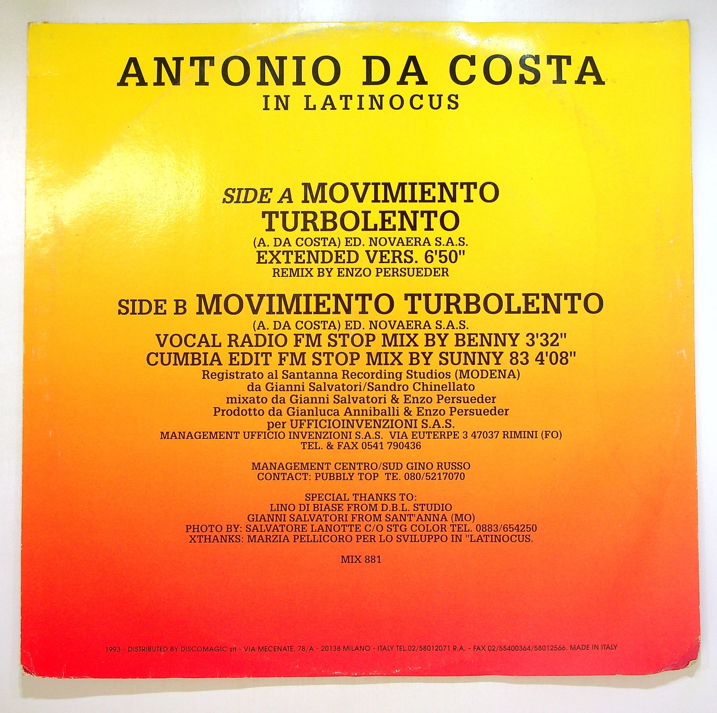 EBOND Antonio Da Costa - Movimiento Turbolento (Remix) Vinile V100024