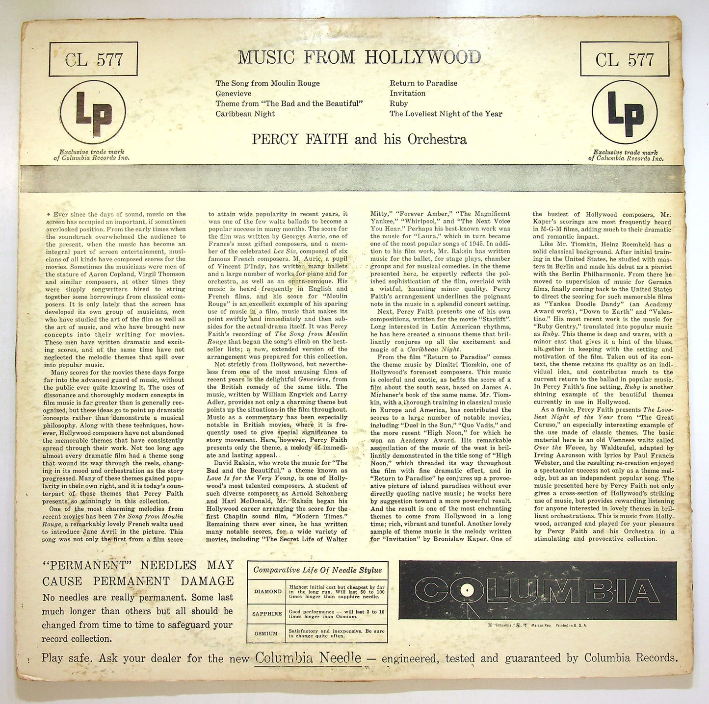 EBOND Percy Faith - Music From Hollywood Vinile V100139