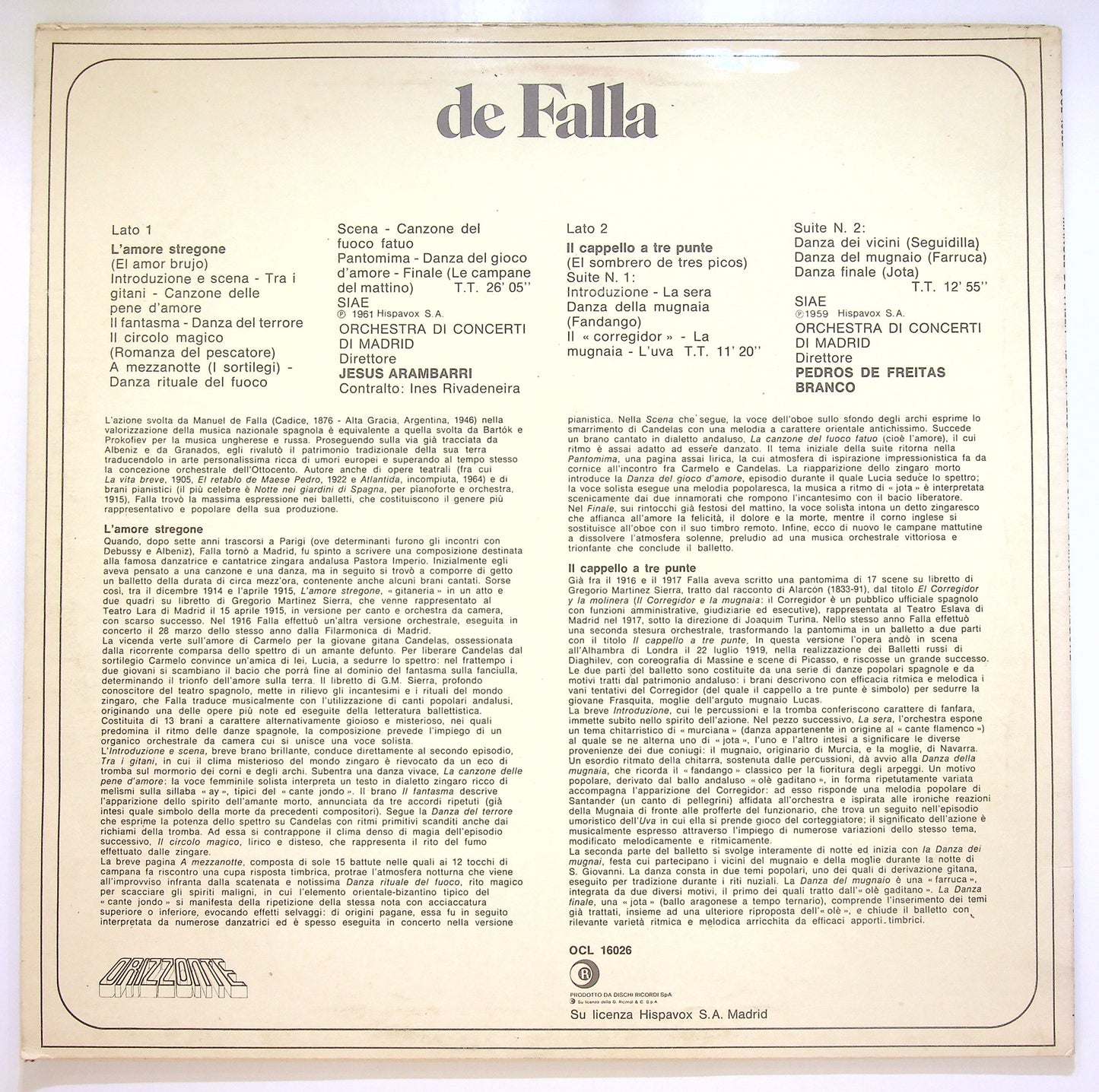 EBOND De Falla - L'Amore Stregone - Il Cappello A Tre Punte Vinile V101066