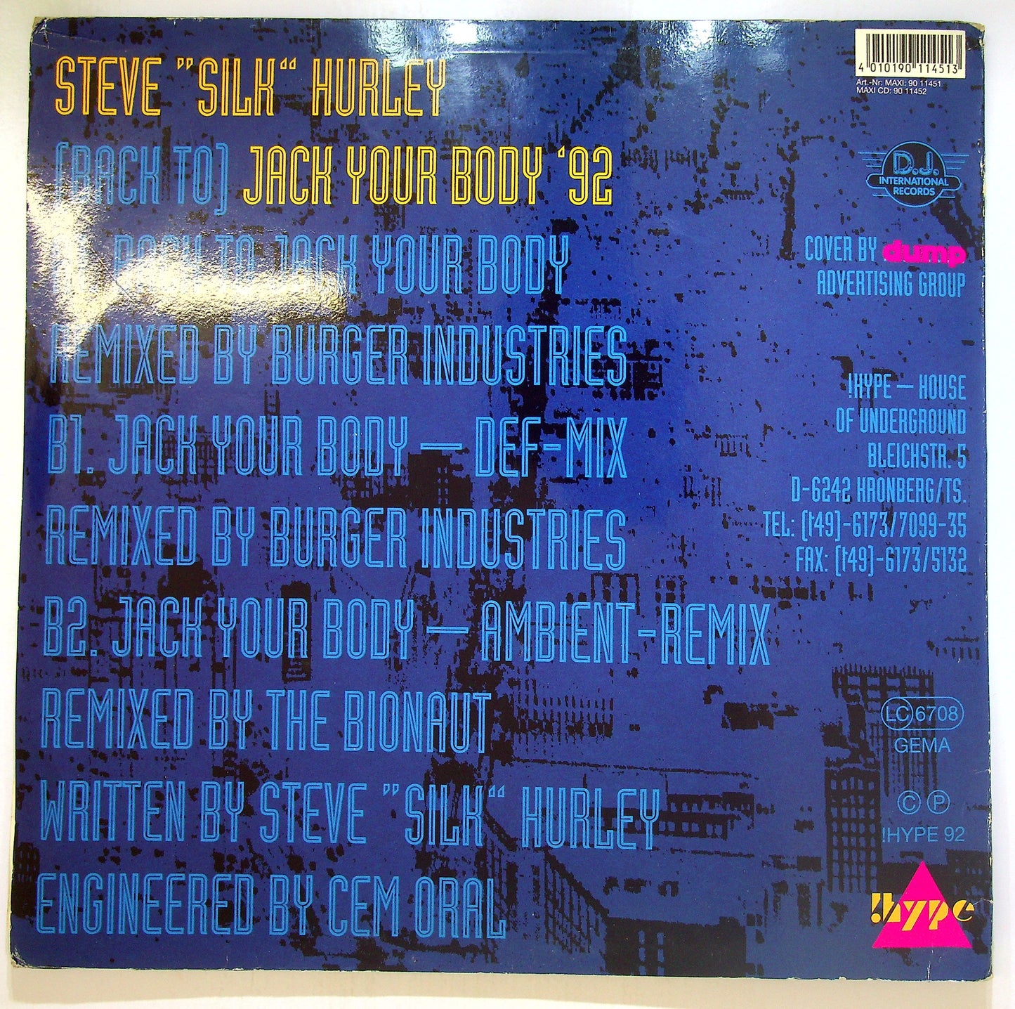 EBOND Steve 'Silk' Hurley - (Back To) Jack Your Body '92Vinile V103007
