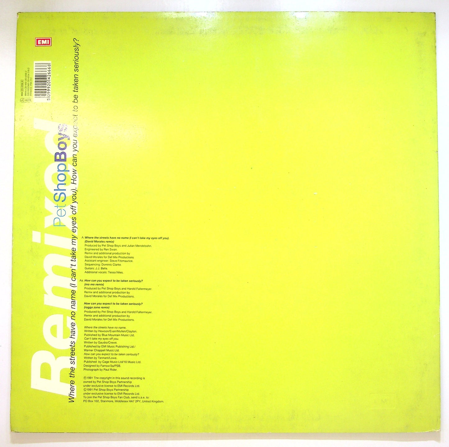 EBOND Pet Shop Boys - Where The Streets Have No Name (Remixed) Vinile V104044