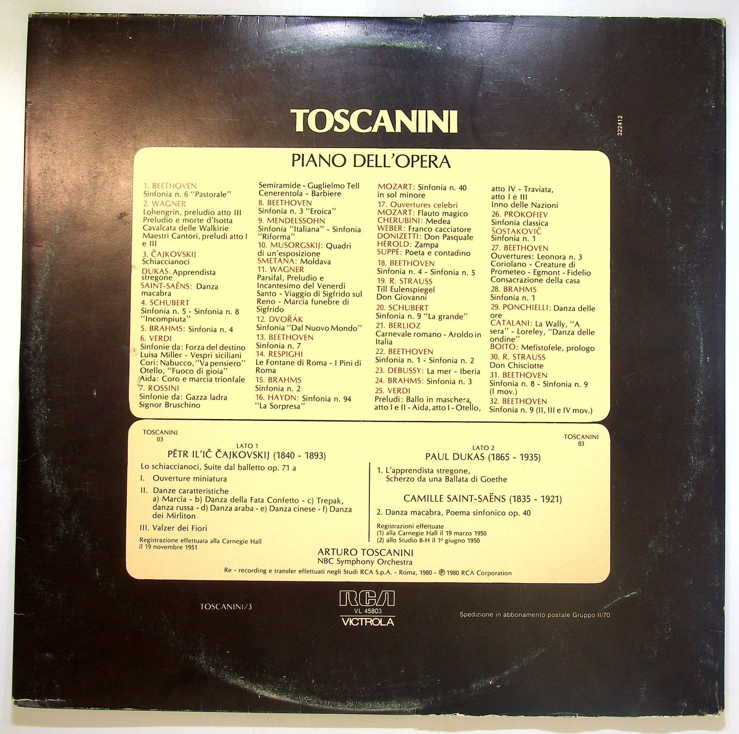 EBOND Toscanini , Čajkovskij , Dukas , Saint-Saens Vinile V105033