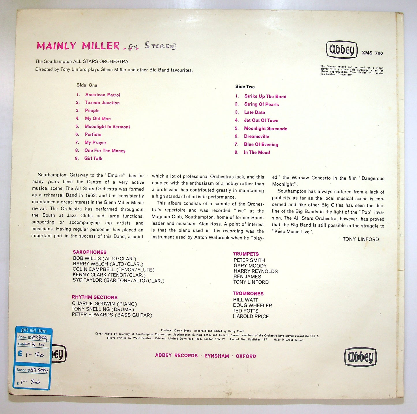 EBOND Southampton All Stars Orchestra - Mainly Miller... Vinile V105041