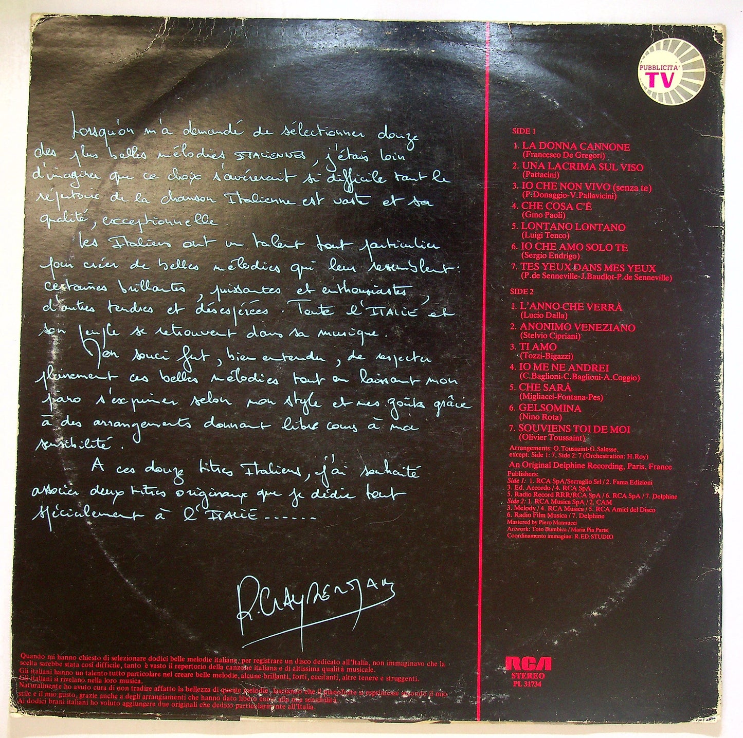 EBOND Richard Clayderman - Italie Mon Amour Vinile V105103