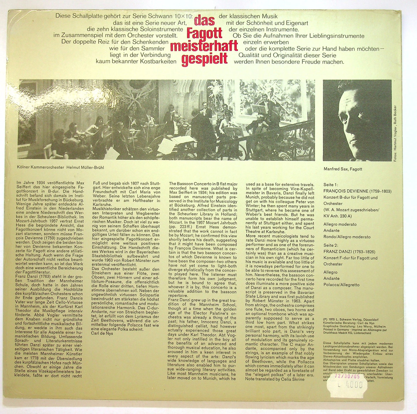 EBOND Kolner Kammerorchester - Das Fagott, Meisterhaft Gespielt Vinile V107134