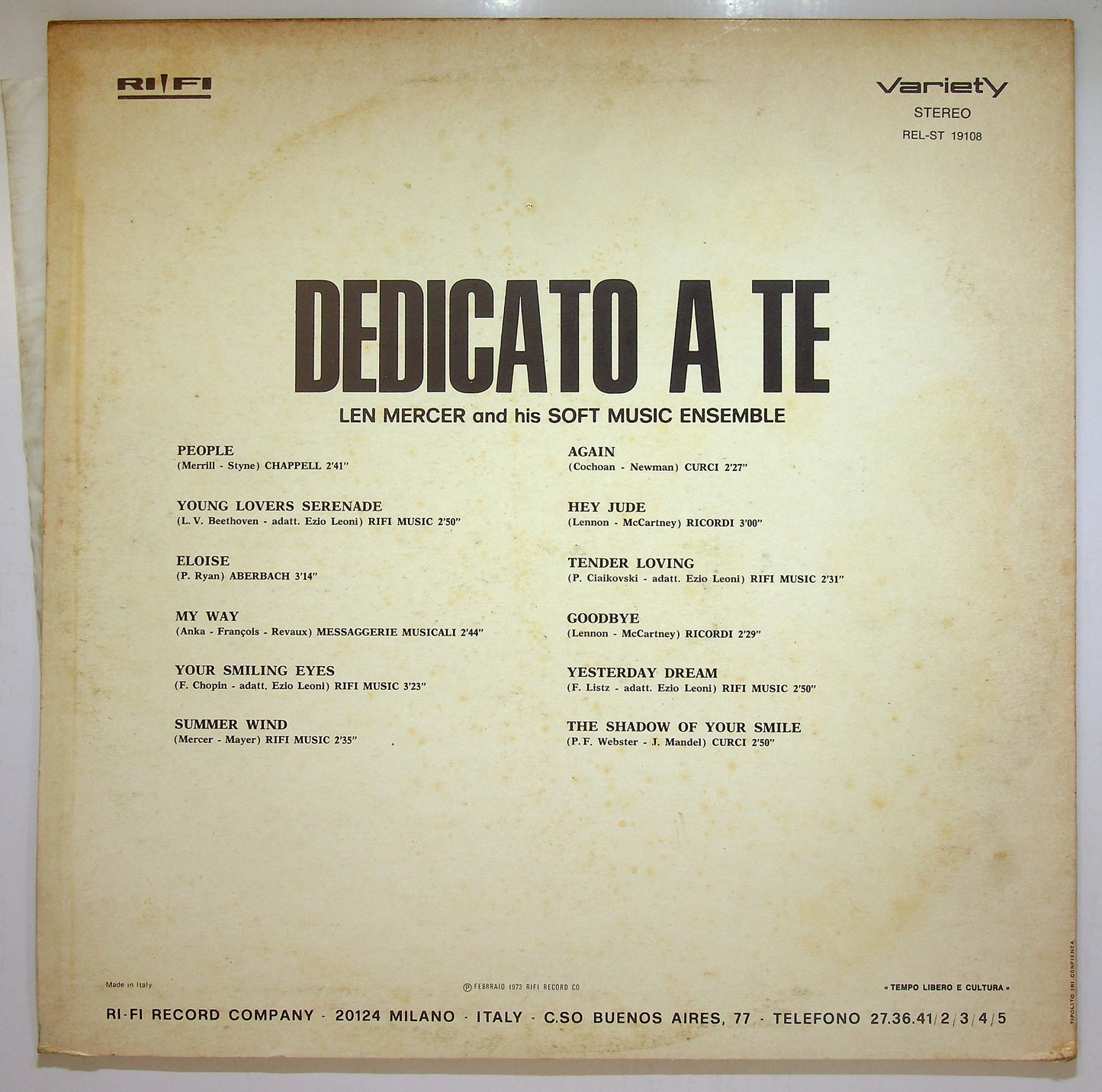 EBOND Len Mercer And His Soft Music Ensemble - Dedicato A Te Vinile V109118