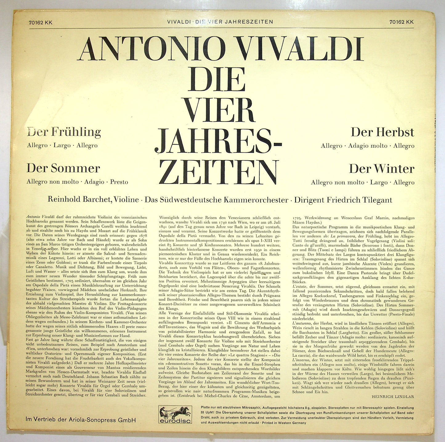 EBOND A. Vivaldi - Die Vier Jahreszeiten Vinile V110132
