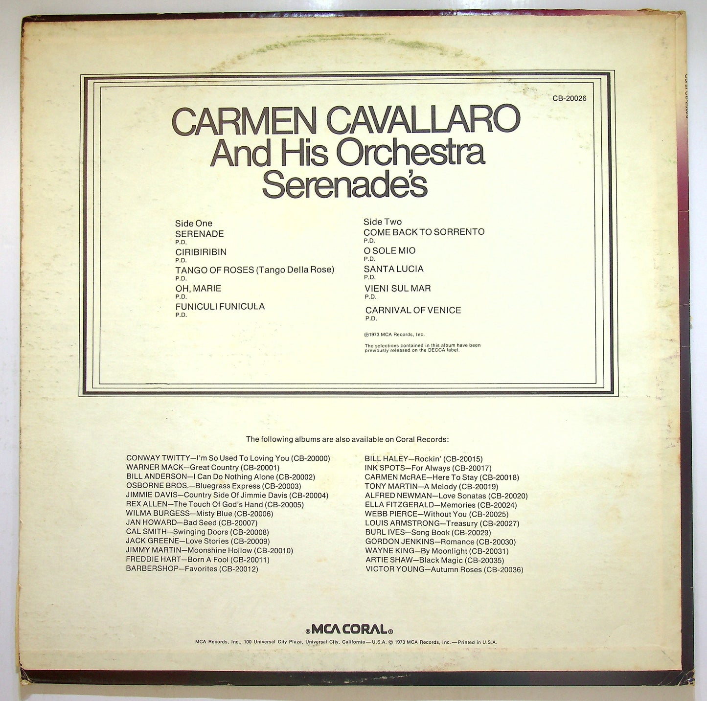EBOND Carmen Cavallero Serenade's Vinile V110146