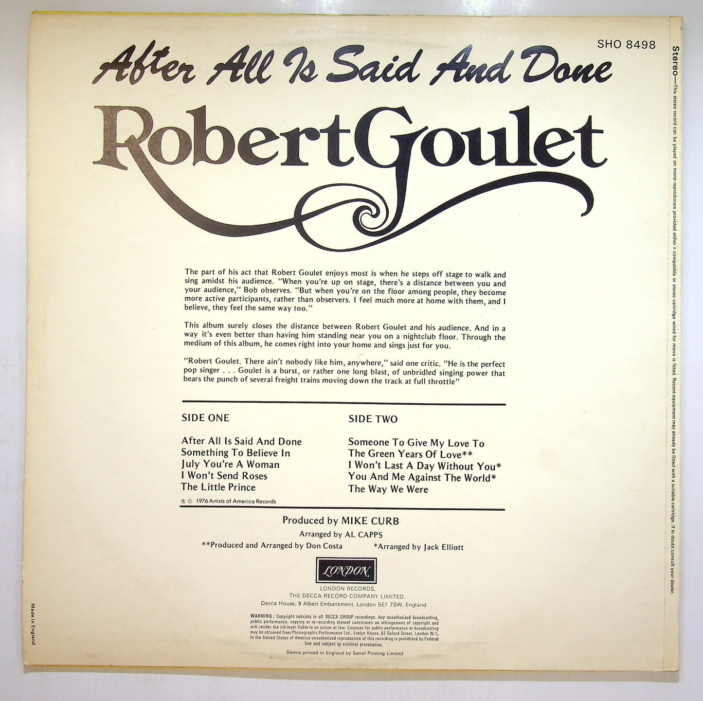 EBOND Robert Goulet - After All Is Said And Done Vinile V112003