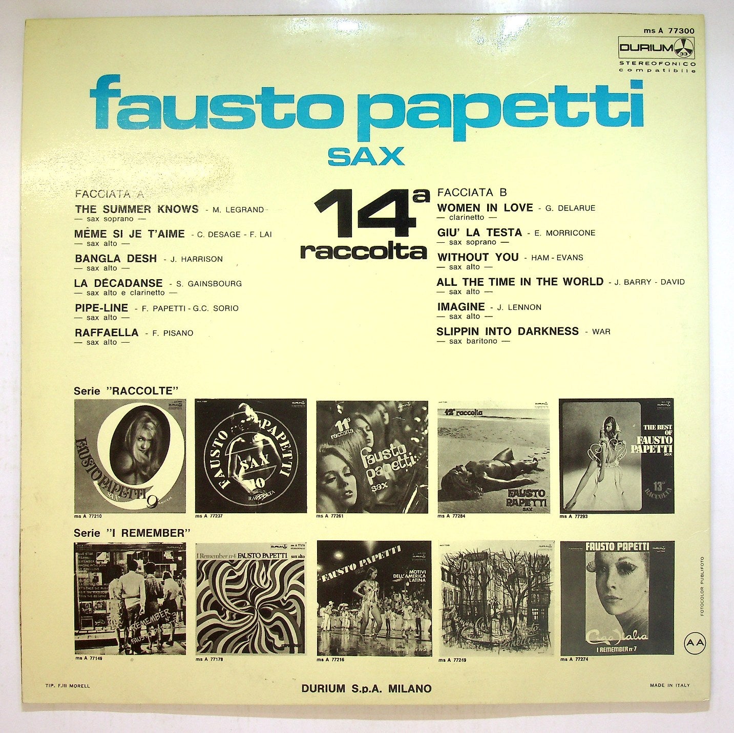 EBOND Fausto Papetti - 14a Raccolta Vinile V114093