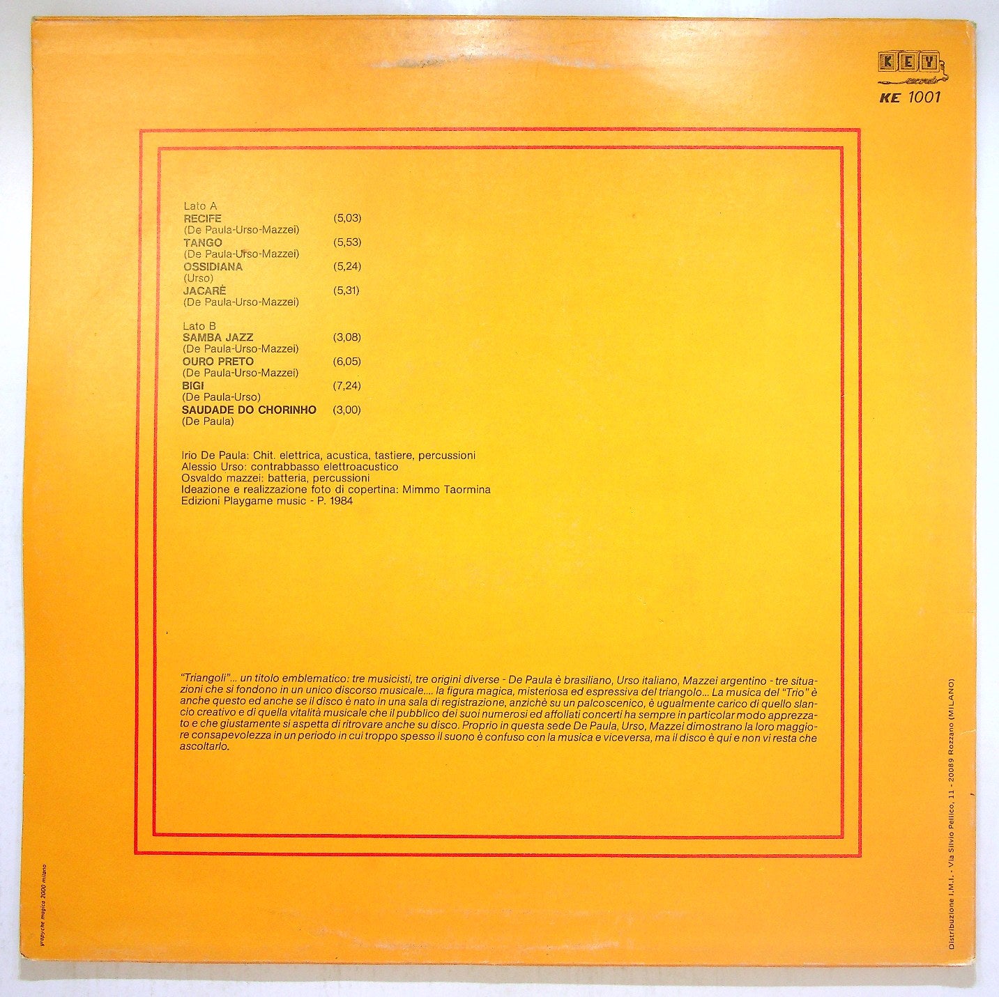 EBOND De Paula - Urso - Mazzei - Triangoli Vinile V116080