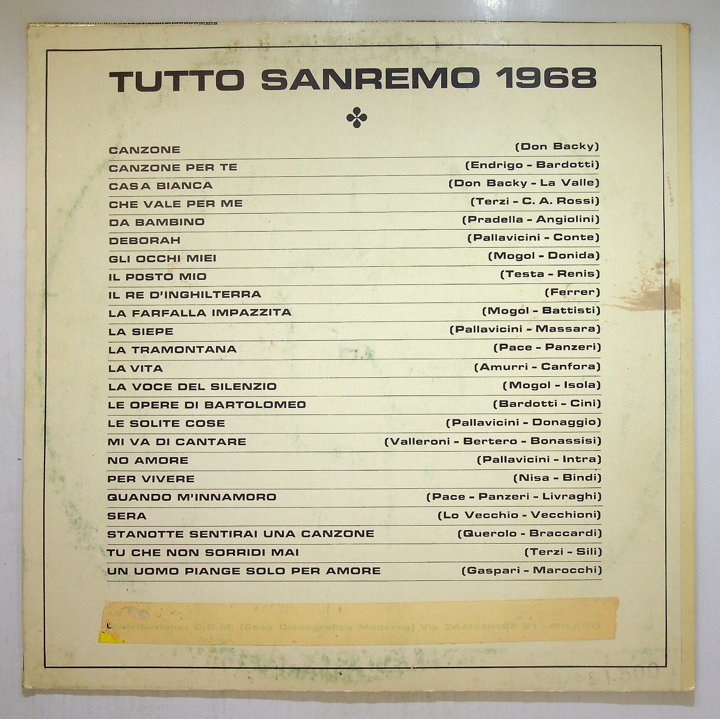 EBOND Unknown Artist - Tutto Sanremo 1968 Vinile V116103
