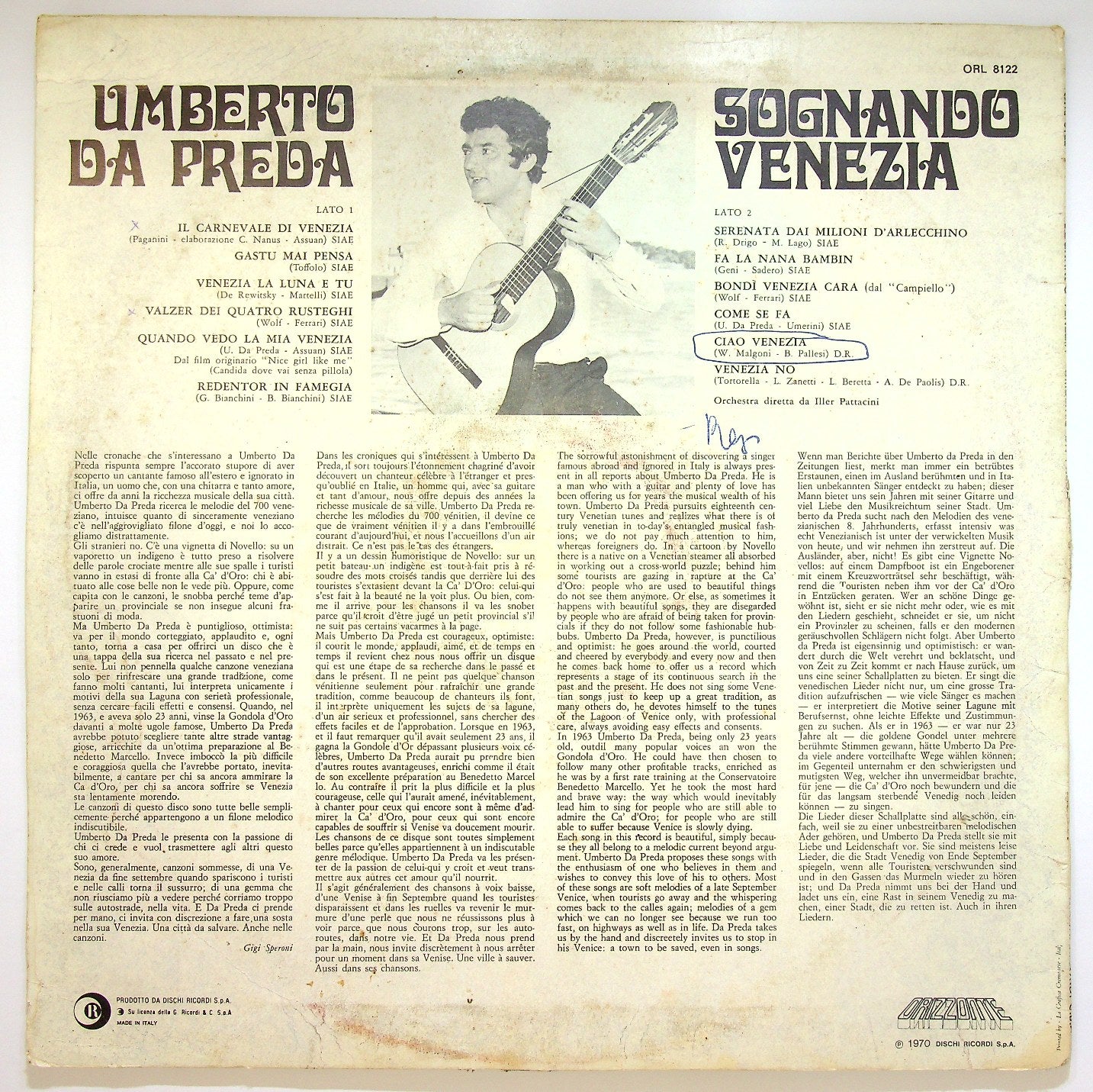 EBOND Umberto Da Preda - Sognando Venezia Vinile V117105