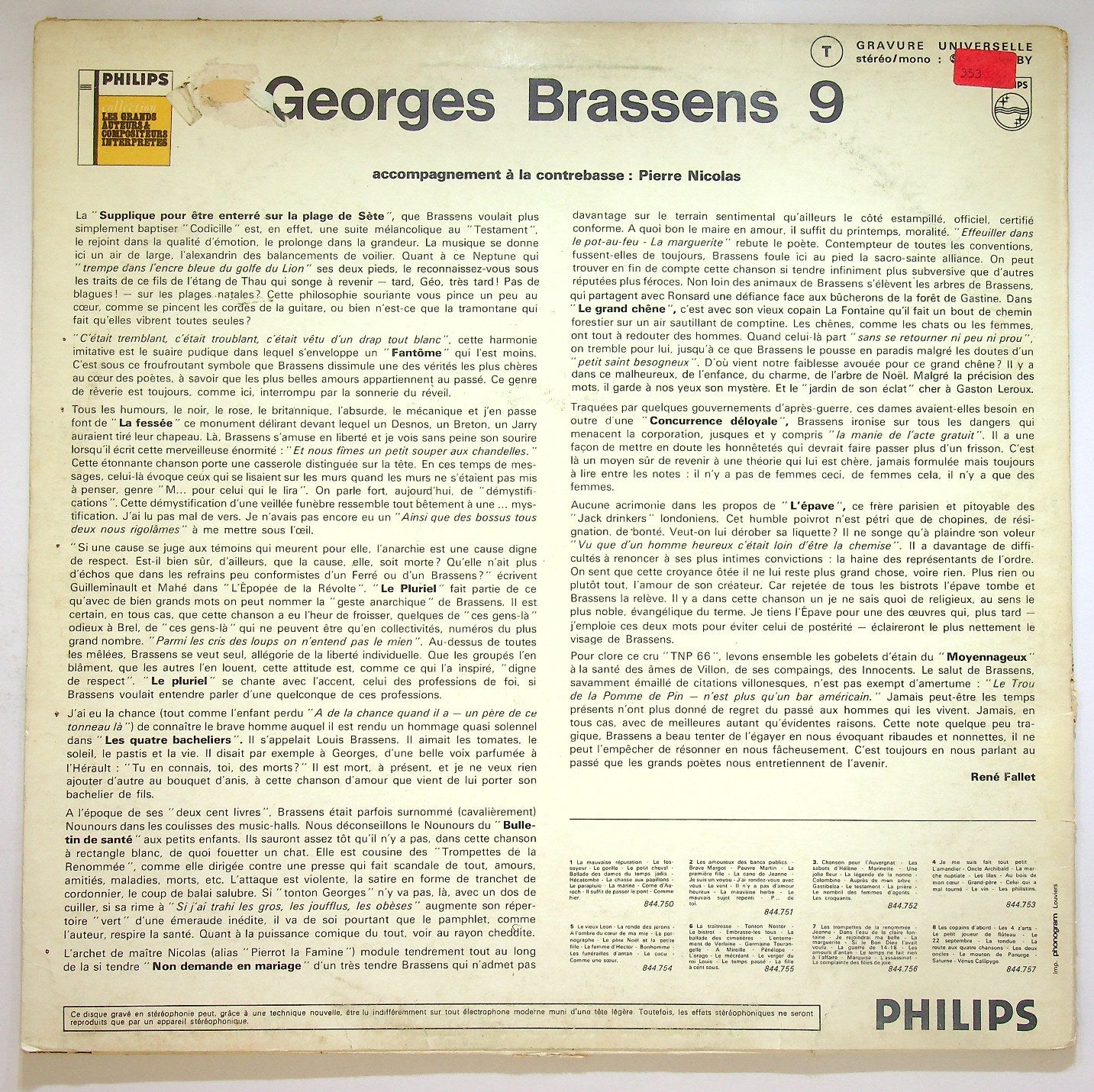 EBOND Georges Brassens - IX Vinile V118057