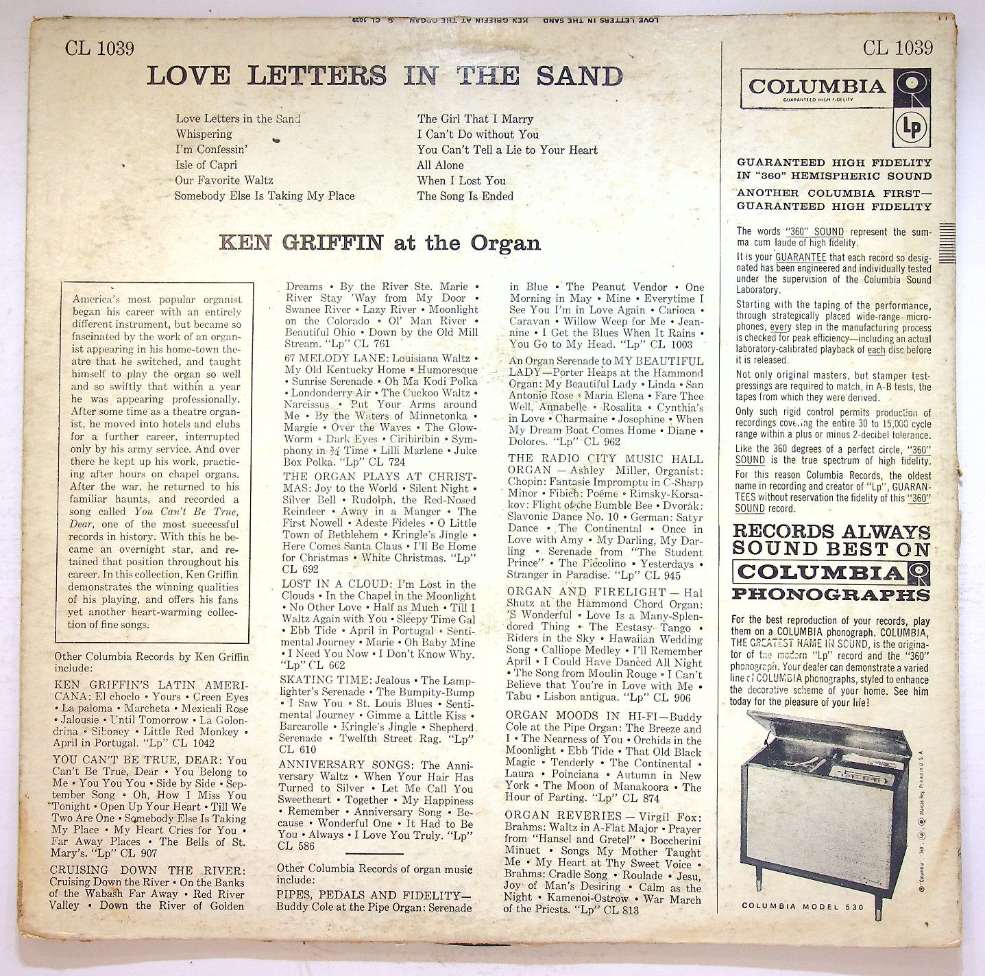 EBOND Ken Griffin At The Organ - Love Letters In The Sand Vinile V120138