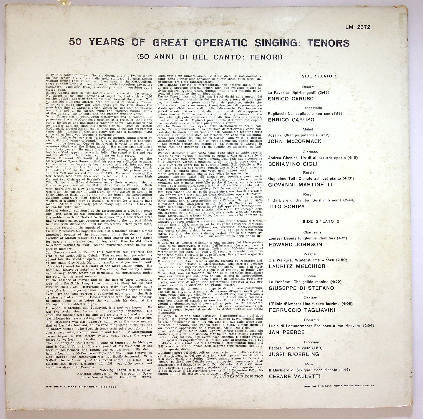 EBOND Various - 50 Years Of Great Operatic Singing - Tenors Vinile V121008