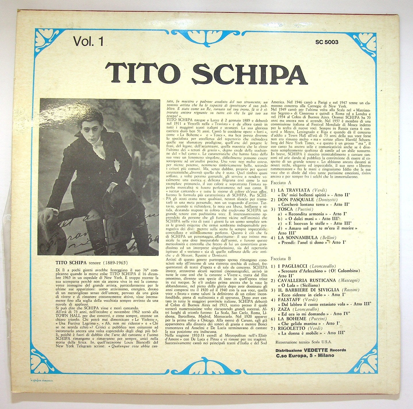 EBOND I Grandi Della Lirica Vol 1- Tito Schipa Vinile V121013