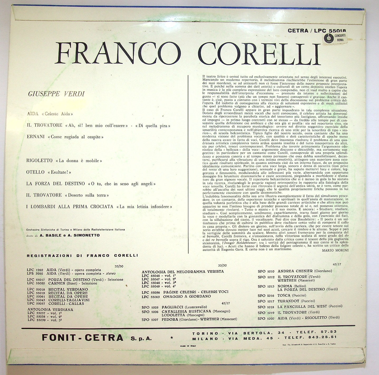 EBOND Franco Corelli - Franco Corelli Vinile V121014