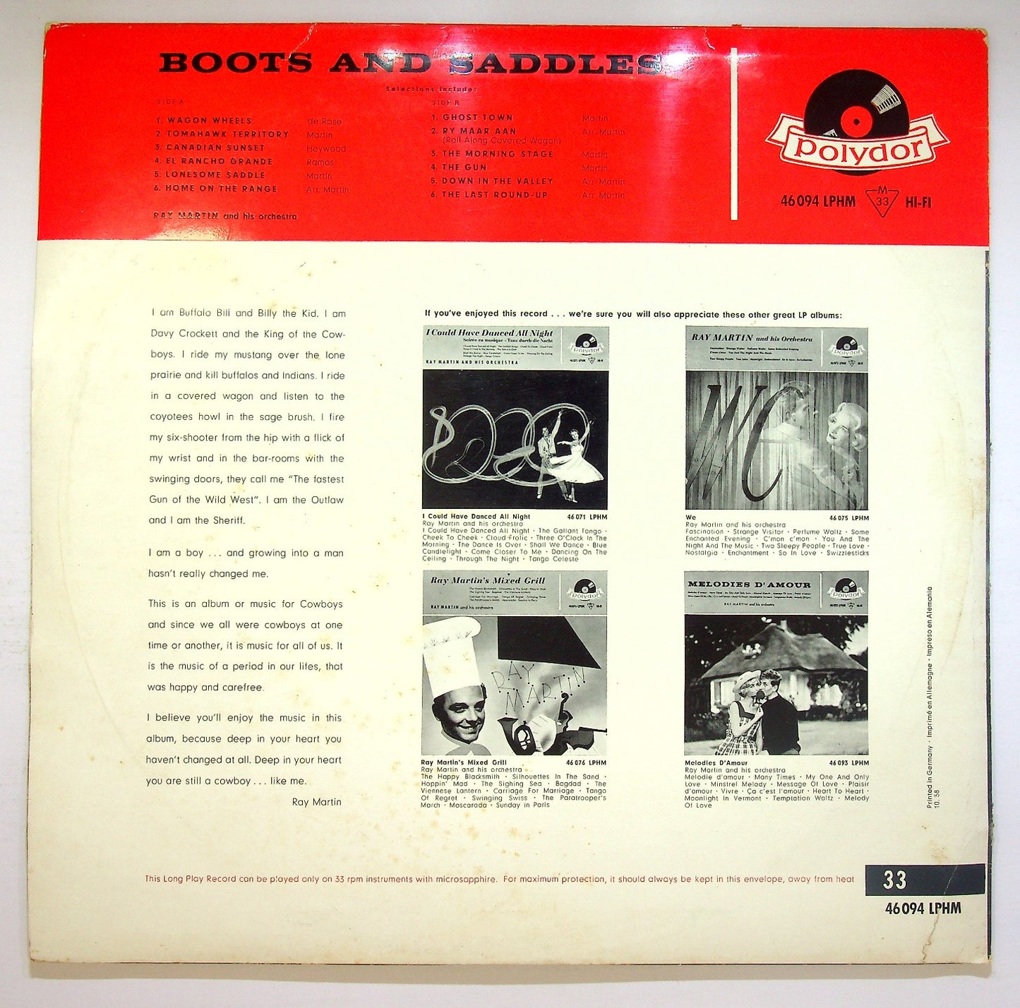EBOND Ray Martin And His Orchestra - Boots And Saddles Vinile V121063